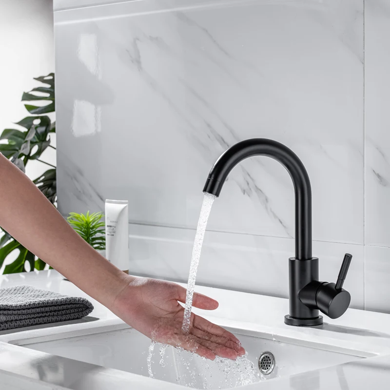 AZOS Modern Single Hole Bathroom Faucet Matte Black Single Handle Bathroom Sink Faucet Bar Vanity Faucet with 360 Rotate Spout