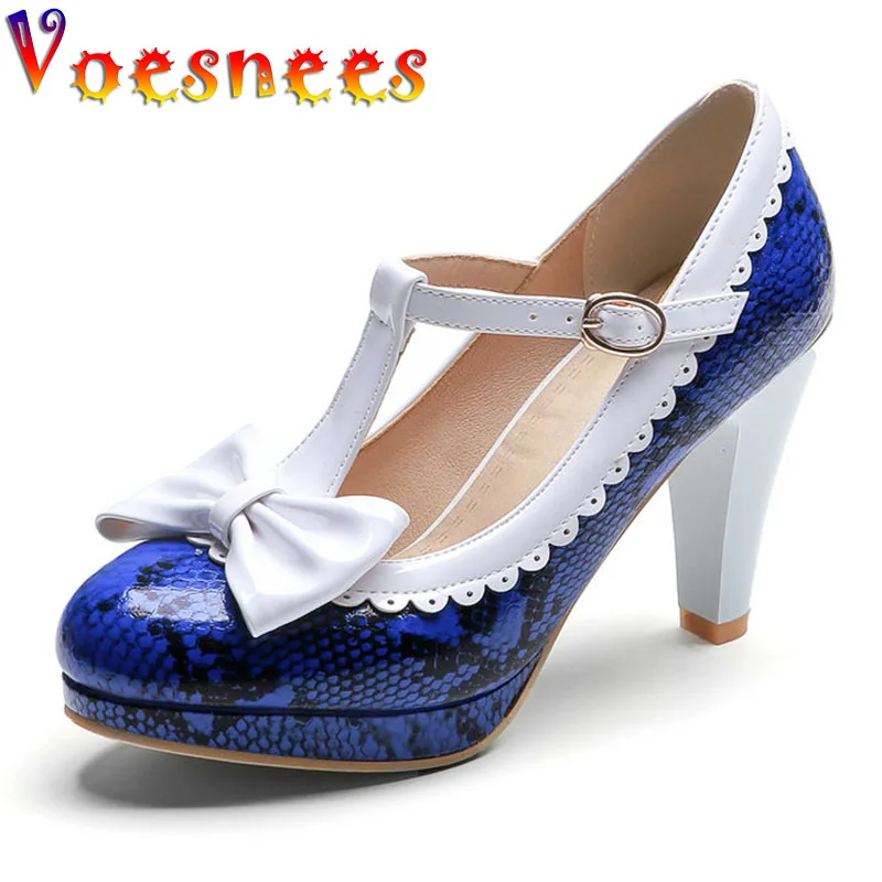 2021 Spring And Autumn New Design Women Pumps Shoes Fashion Snake Pattern 、Leopard Pattern Bow High Heels T Button Round Head