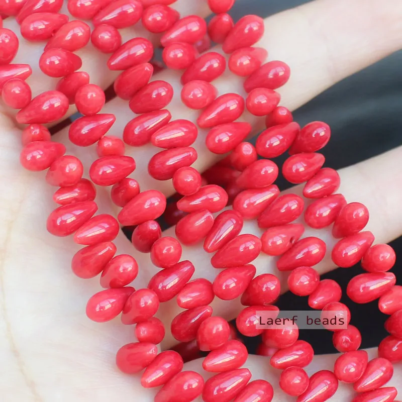 Natural Coral 5x9mm Waterdrop shape loose beads 50pcs/package ,For DIY Jewelry Making ! Necklace ,Bracelet