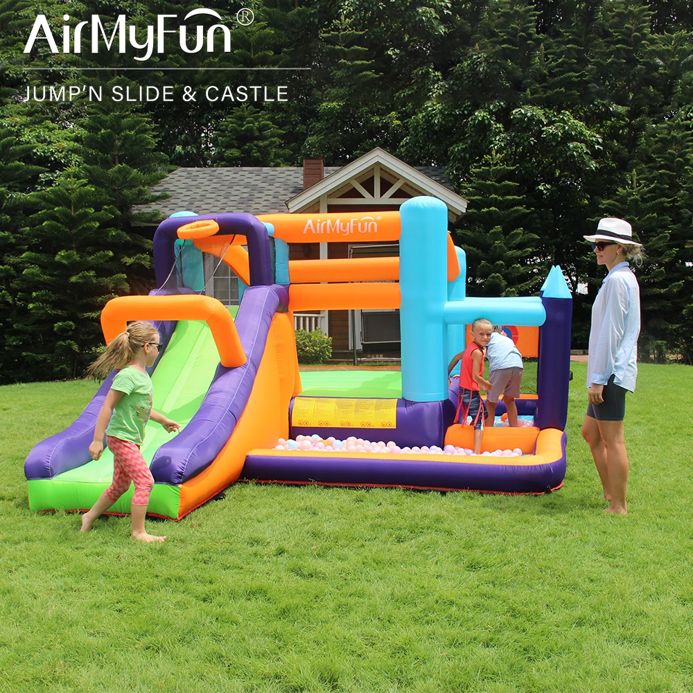 AirMyFun Inflatable Bounce House, Splash Pool to Play, Jumping Bouncer & Kids Sliding Castle for Outdoor Fun with Air Blower