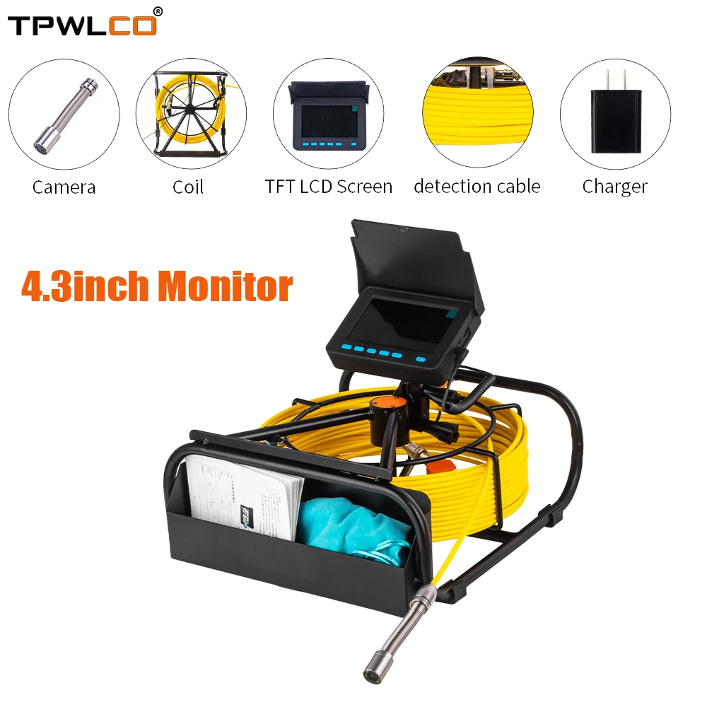 

17mm Drain Pipe Endoscope Inspection Camera 4.3inch Monitor Sewer Industrial CCTV System With DVR/10M/20M/30M/40M/50M Cable