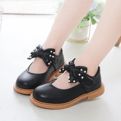 2021 Autumn New Girls Shoes Kids Black School Leather Shoes For Student Princess Dress Shoes White Black Brown 3 4 5 6 7 8 9-13T