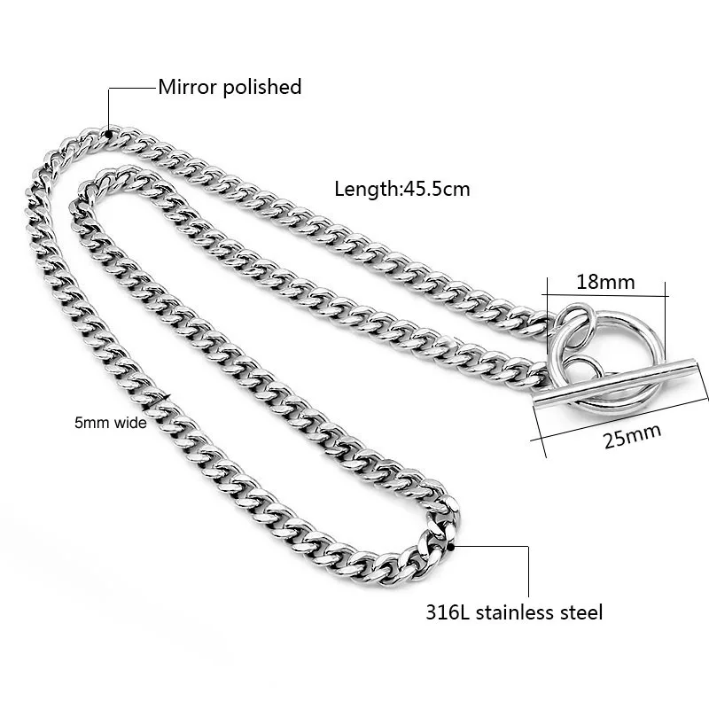 Stainless Steel Cuban Link Chain Choker Necklaces Silver Color Toggle Clasp Pendant Necklaces For Women Men Minimalist Jewelry