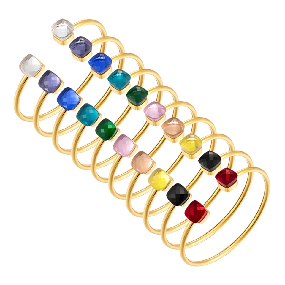 

New Fashion Women Stainless Steel Ten Colors Combination Double Beautiful Glass Bracelets & Bangles For Women Jewelry Party Gift