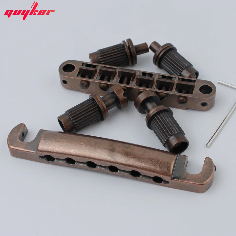 Guitarra barra de parada tailpiece com âncoras + tune o matic studs cor bronze para lp sg guitarras