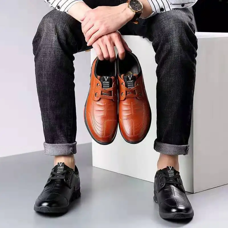 2021 Spring and Summer New Business Casual Leather Shoes Men\'s Breathable Fashion Lace-up Shoes Soft Sole Pedal Tide Shoes