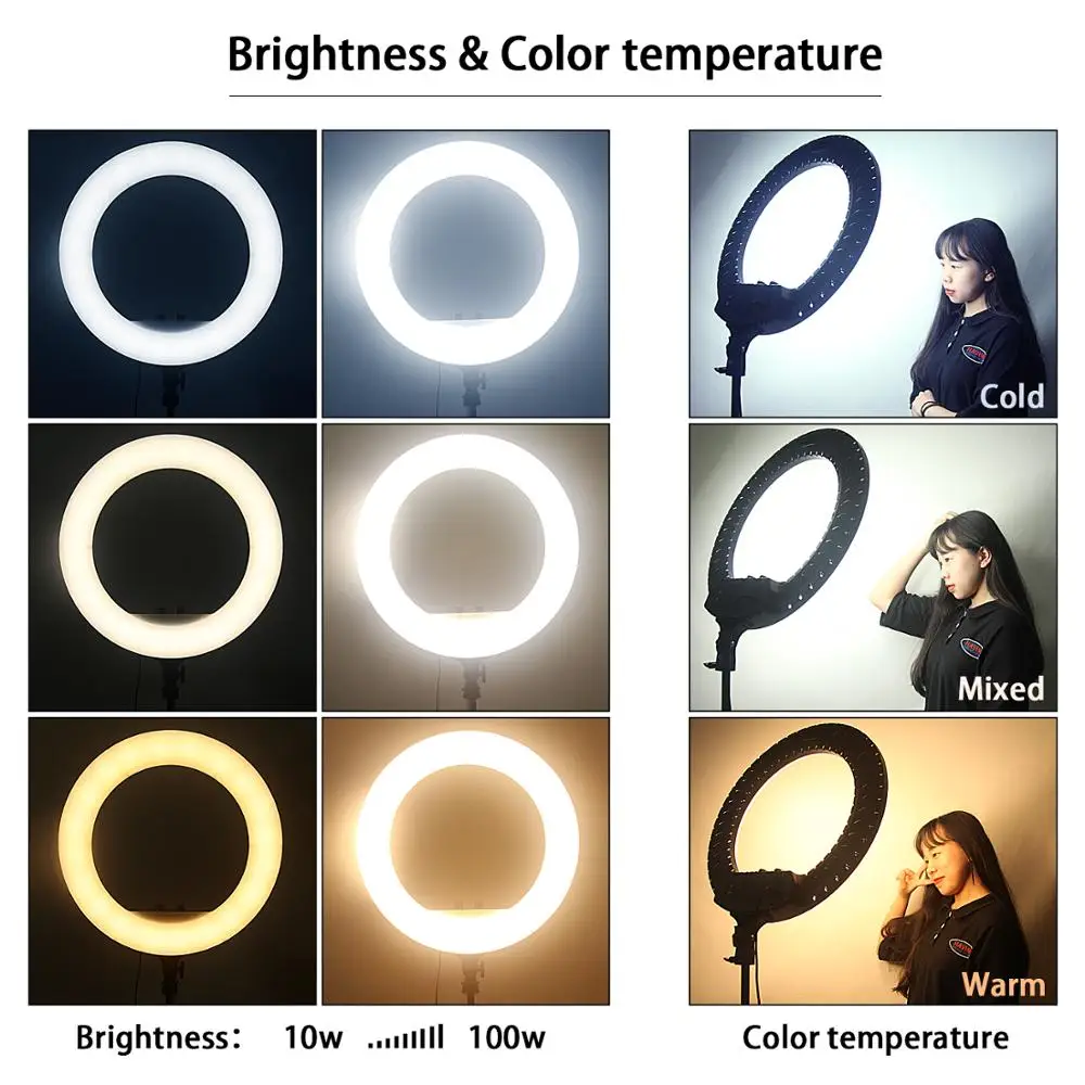 Fusitu FT-54 21 Inch LED Ring Light Photographic Lighting 2700-6500K Fill Lamp With Remote And Tripod For Photo Studio Makeup