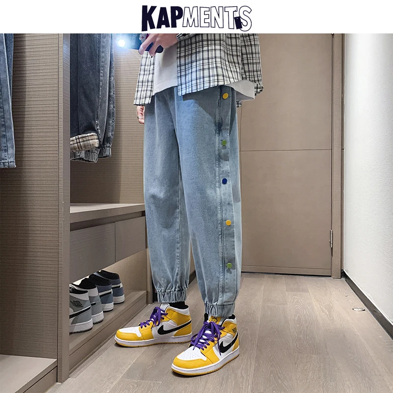 KAPMENTS Men Buttons Harajuku Baggy Jeans Pants 2023 Mens Black Y2k Vintage Denim Trousers Male Causal Punk Kpop Jeans Joggers