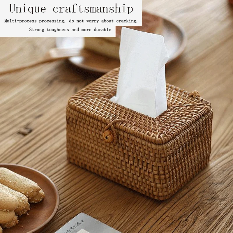 Rattan Tissue Box Home Decoration Handmade Desktop Tissue Rattan Tissue Box  For Barthroom,Home,Hotel And Office