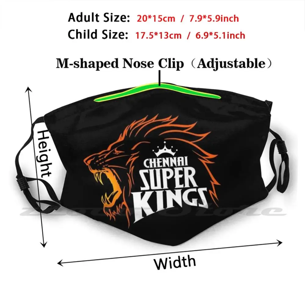 Chennai – Super Kings Csk Ipl équipe 2020 (noir), masque lavable pour adultes et enfants, filtre Pm2.5, Logo créatif