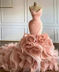 Vestidos De Novia De sirena rosa personalizados, escote en V, falda escalonada, volantes, trompeta De princesa, Vestidos De Novia