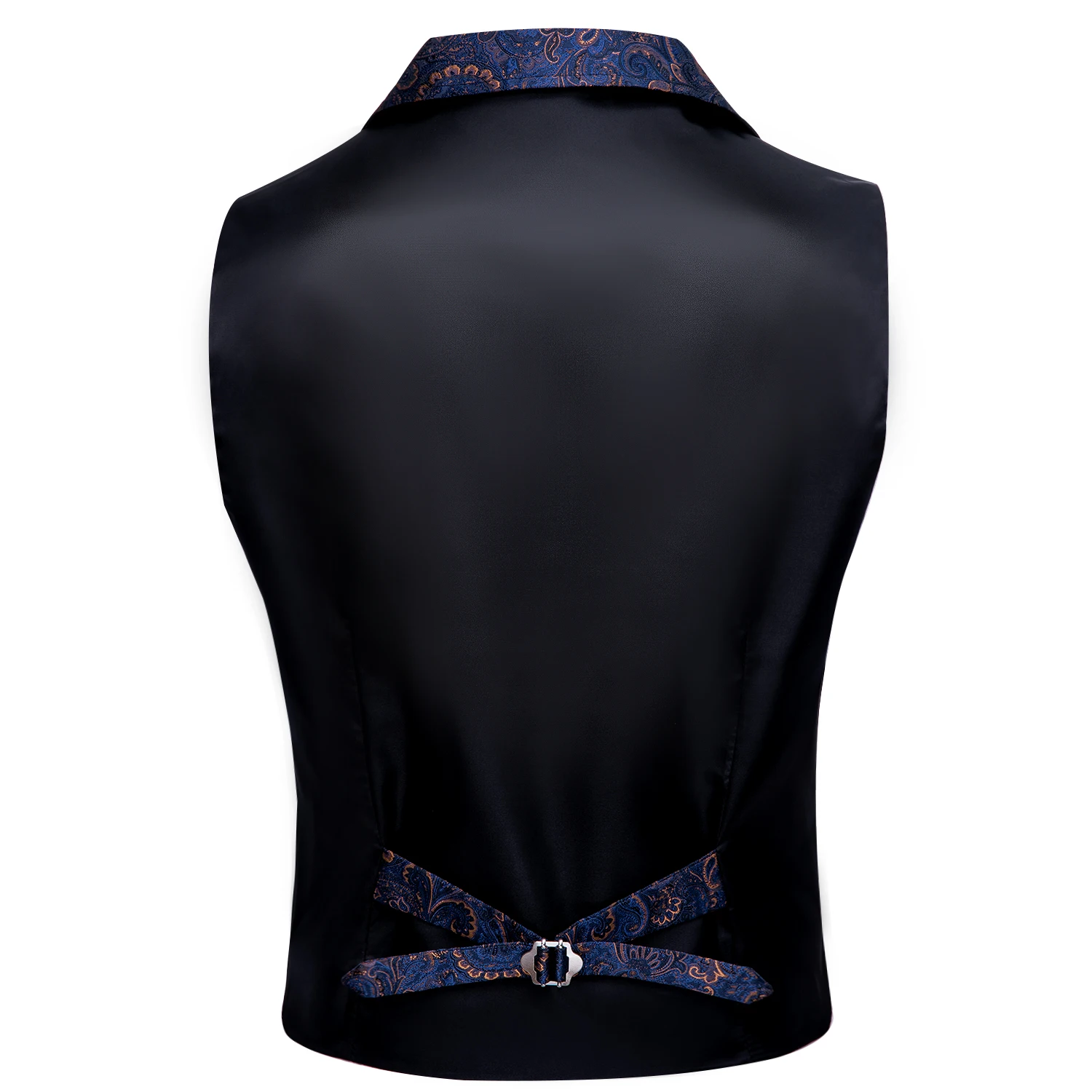 Barry.Wang Blue Paisley Herringbone Vest Coat Men Silk Suit Vest Single-Breasted Notched Lapel Waistcoat MD-2101