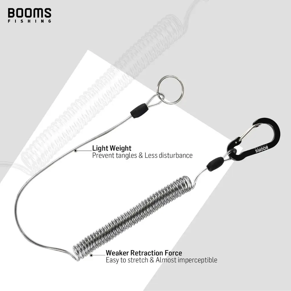 Booms Fishing T01-cordones en espiral de pesca de 2M con correa de caña, cordón de pesca Beltb, cuerdas de navegación con herramientas de mosquetón