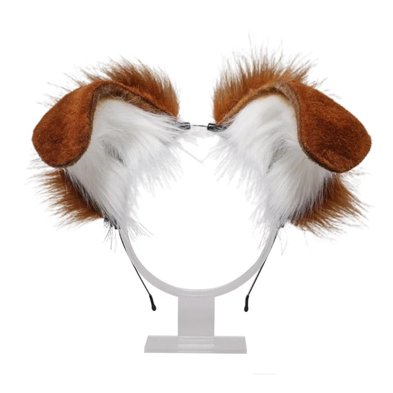 Plush Dog Ears Headbands Furry Animal Ears Headwear Kawaii Hair Hoop for Halloween Cosplay Headpiece Party Supplies F3MD