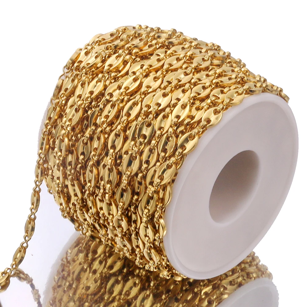 Hurtownia 1 metr Stainles Steel Gold Color Mariner Link Chains dla mężczyzn Kobiety Naszyjnik Bransoletka Tworzenie łańcuszków z ziaren kawy