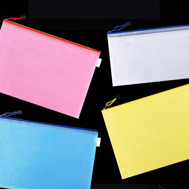 10pcs Mesh Zipper Pouch Document Bag Waterproof Zip File Folders A4 A5 A6 School Office Supplies Pencil Case Storage Bags