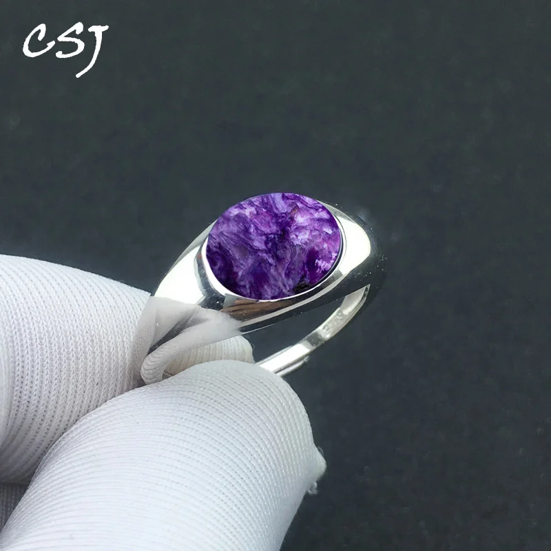 

CSJ Elgant Natural Charoite Rings 925 Sterling Silver Fine Jewelry For Women Wedding Engagment Party For Gift