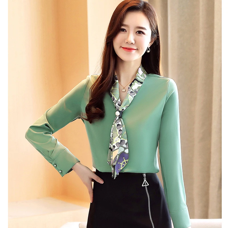 2020 Autumn Shirt Women Tops Bow Long Sleeve Shirt Ladies Office Shirts Womens Tops and Blouses