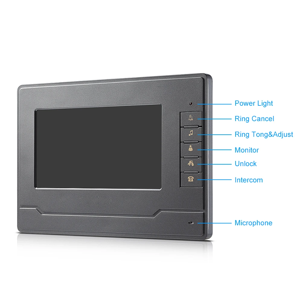 Système d\'interphone vidéo avec écran de 7 pouces, sonnette avec serrure électrique, contrôle de l\'alimentation et sortie pour maison et villa