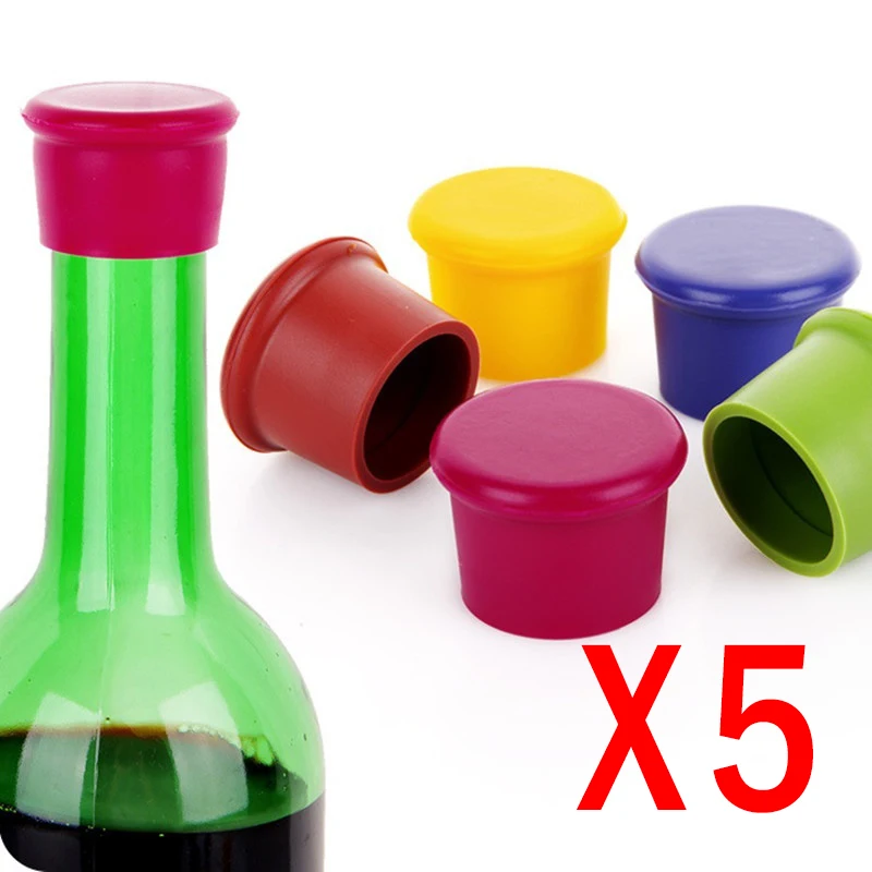 5pcs/lot Bar Tools Wine Bottle Silicone Preservation Stoppers Kitchen Wine Champagne Stopper Beverage Closures