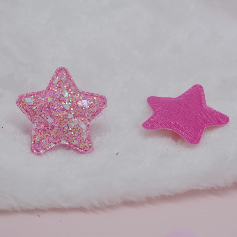 40Pcs/LOT 5CM Glitter Shiny Star Padded Appliques For DIY Handmade Children Hair Clip Accessories Patches