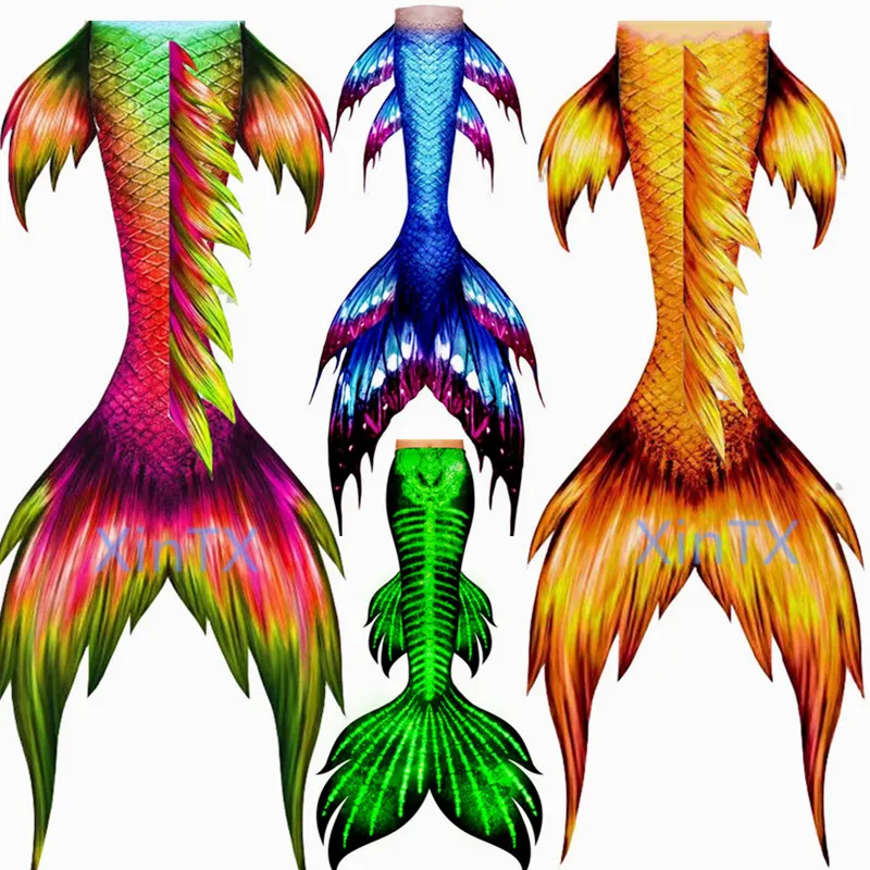 Printing Big Mermaid Tail Kids Adult Women Men Mermaid Tail With/NO Flipper Beach Costumes Mermaid Swimsuits