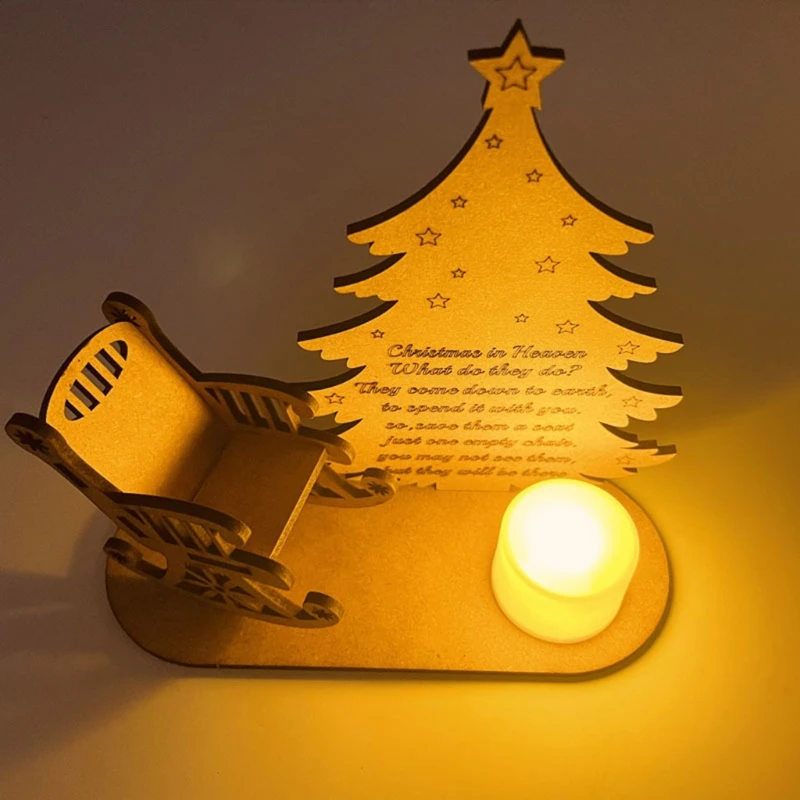 Christmas Wooden Ornament Swing Chair Glowing Candle Light Ornament for Xmas Day Heaven Memorial Ornaments Wood Crafts Gift