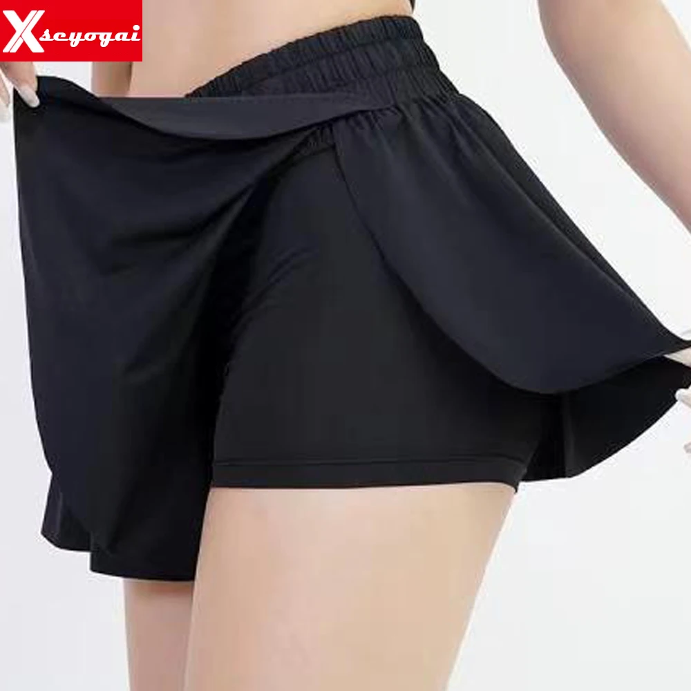 New Women Athletic Sports Fitness Yoga Shorts Running Cute Flowy 2 In 1 Tennis Beach Volleyball Baseball Short Culottes Hakama