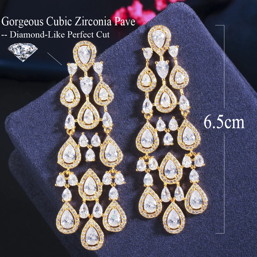 ThreeGraces Vintage Long Tassel Chandelier Drop Dangle Bridal Wedding Earrings for Ladies Sparkling CZ Crystal Jewelry ER531