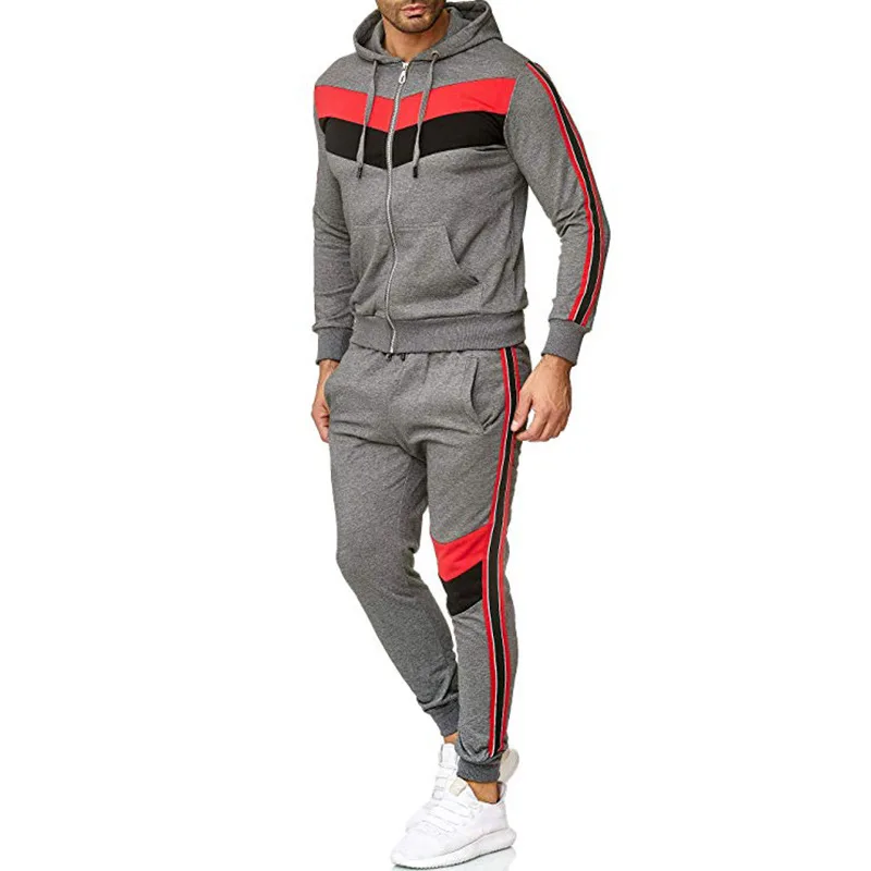 Men's Tracksuits 2021 Mens Fitness Stitching Sweatshirt Set Male Jogger Sportswear Suit Man Cardigan Hoodies Pants Sports Suits