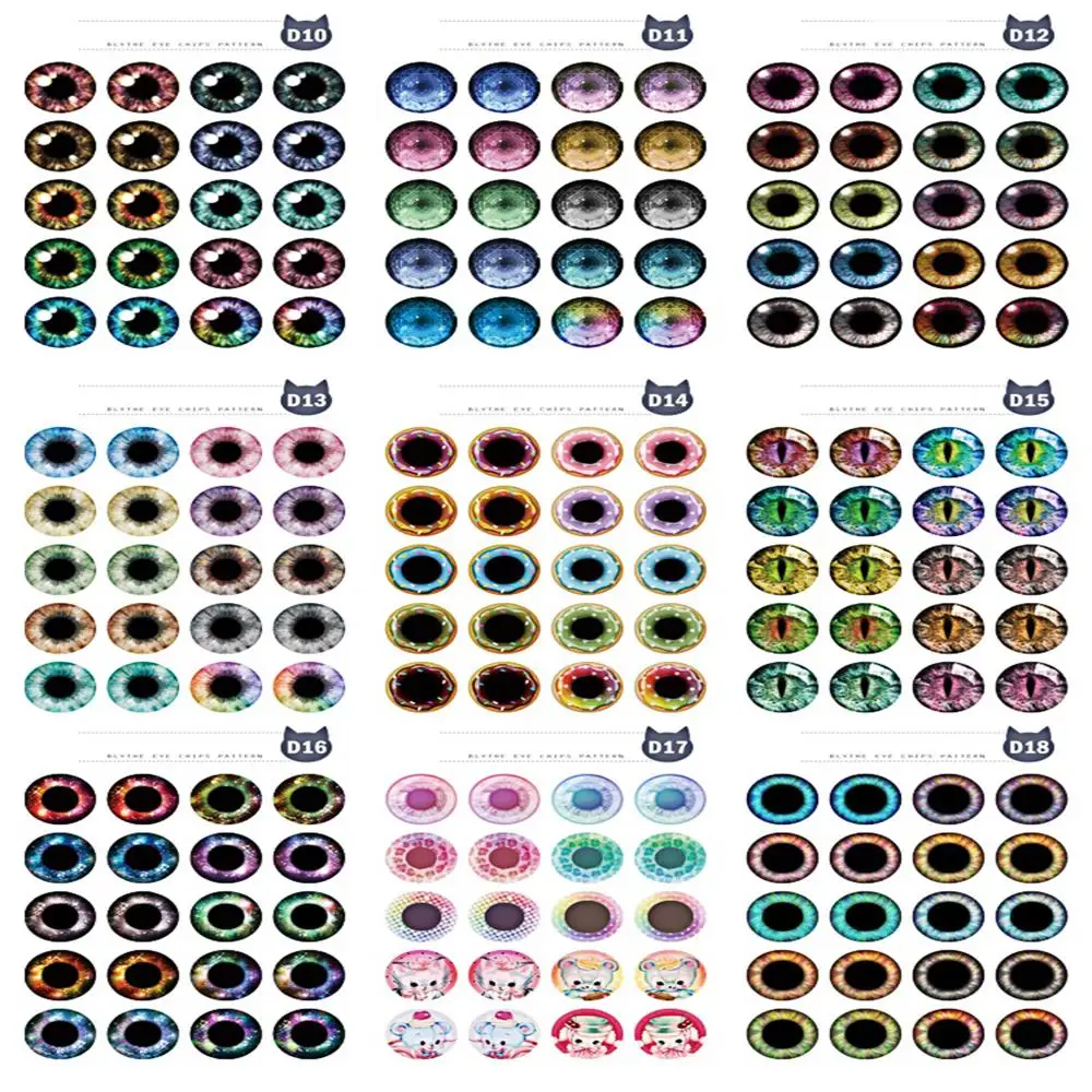 New 10 Pairs/set DIYEyechips Pattern Blyth Dolls Eye chips paper Pattern Rainbow Shinning Color for 1:6 Dolls Eye DIY Tools