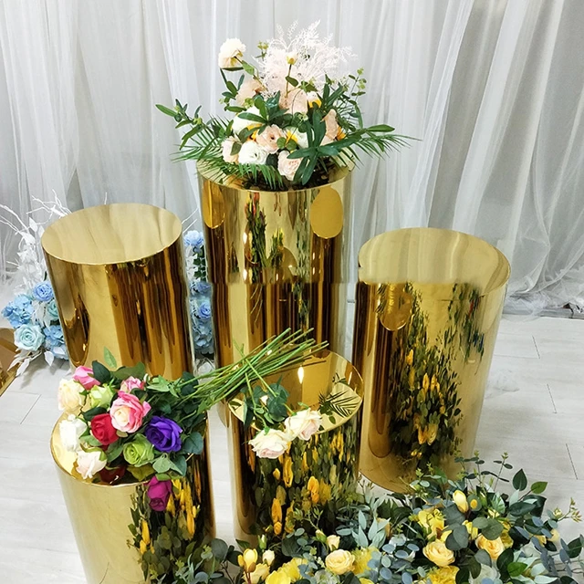 5pcs/set)Hot selling modern useful best Gold Stainless Steel mirror  top Luxury round  Pedestal stand qq249