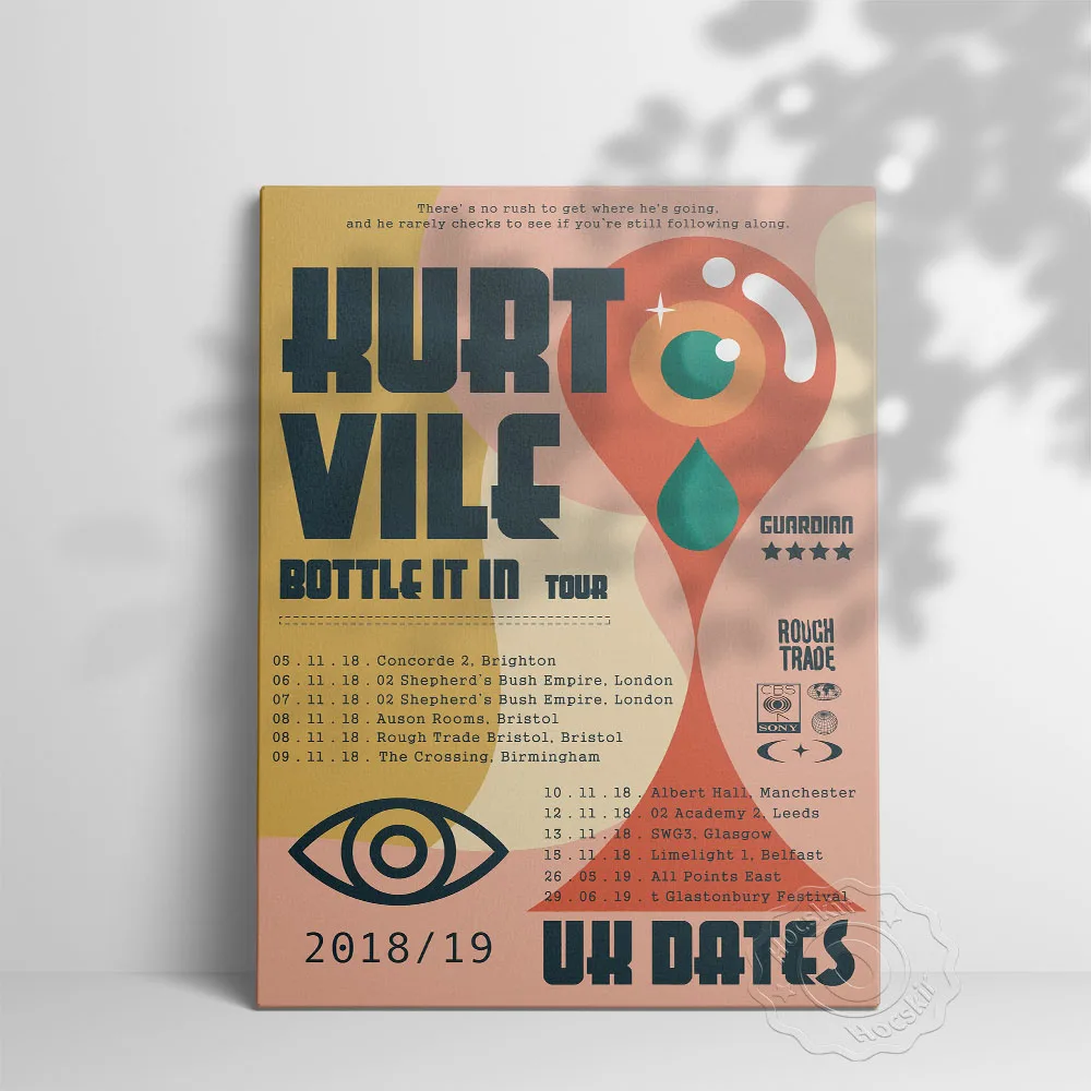 Musician Kurt Vile Bottle It In Tour Art Poster, 201819 Tour Poster Uk Dates Retro Prints, Abstract Home Decor, Fans Collection