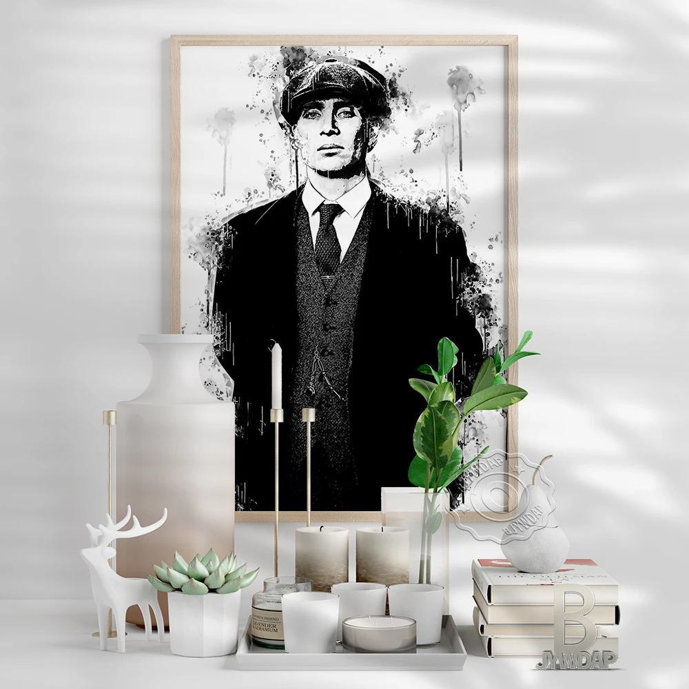 Thomas Shelby Black White Sketch Poster, Virtual Character Fans Collect Art Prints, Western Suit Gentry Minimalism Home Decor