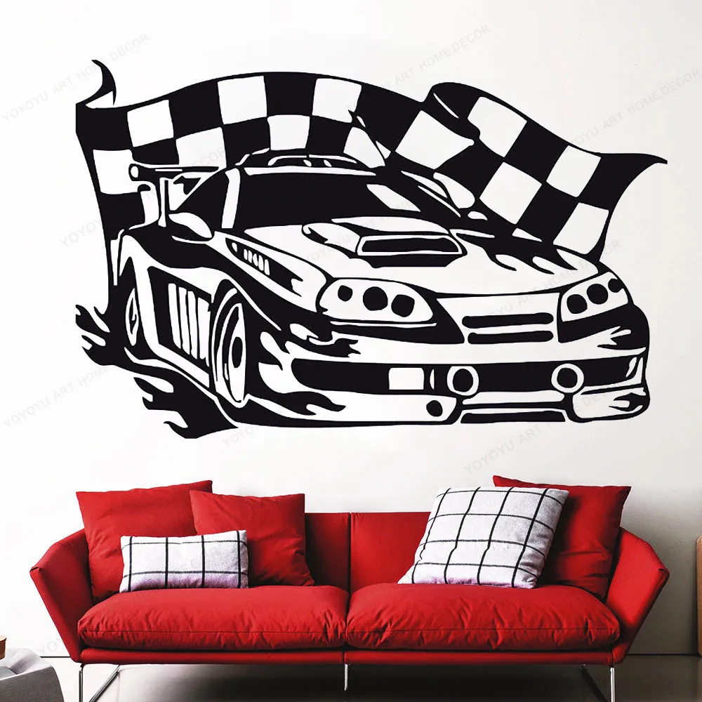 

Racing Car Wall Sticker vinyl Sports Car Race Rally Wall decal for home decor removable wall art mural HJ404