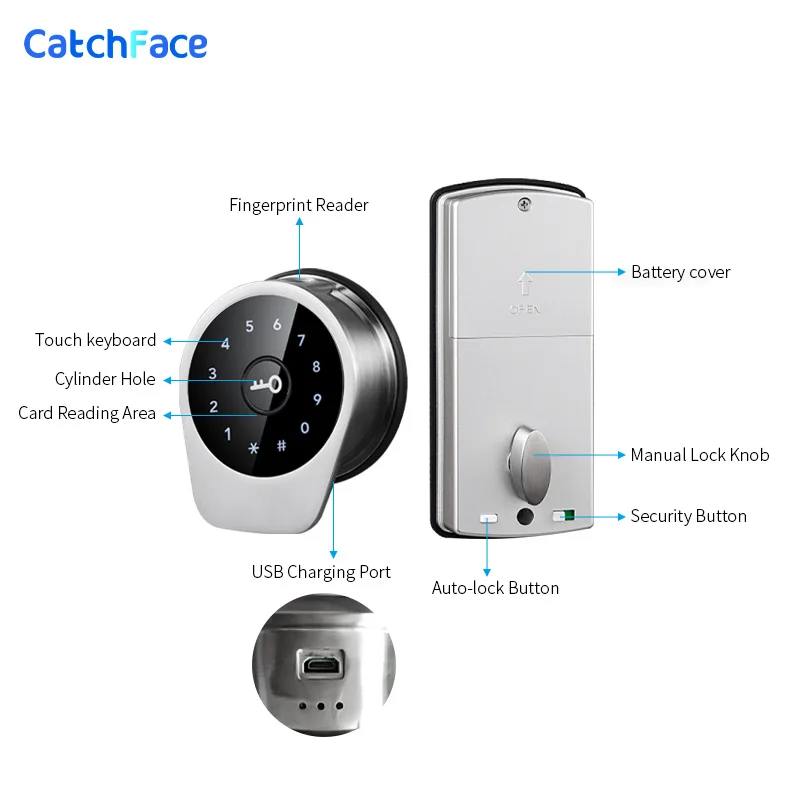 Newest Bluetooth Electronic Smart Lock Biometric Fingerprint Door Lock TTlock App Code RIFD Keyless Door Lock Home Security