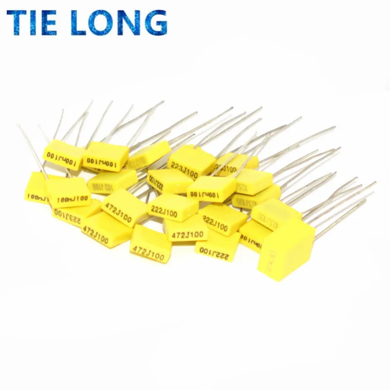 20pcs Polypropylene Safety Plastic Film 100V 1nF ~ 470nF 100nf 150nf 220nf 10nf 47nf 22nf 1nf 0.47uf 0.1uf Correction capacitor