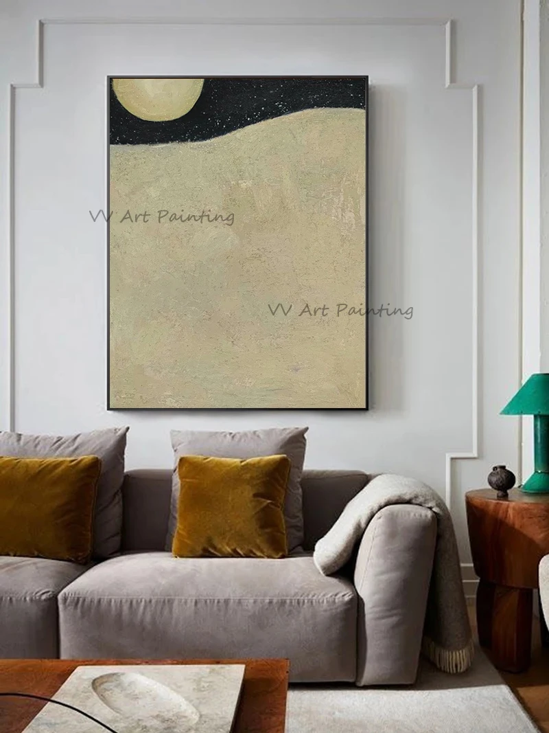 Original Hand Painted Thick Texture Moon Oil Art, Muted Tone Vertical Canvas, Nordic Entryway Wall Decor