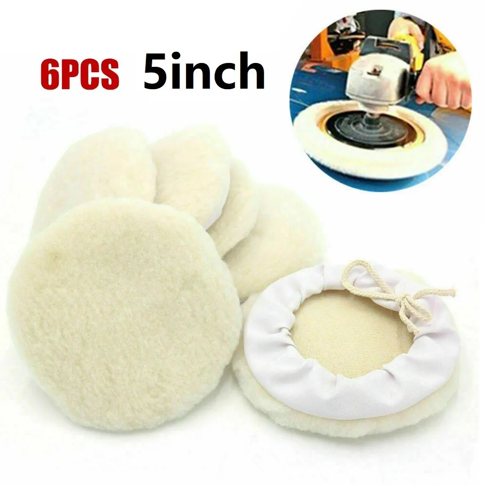 6Pcs 5inch 125mm Car Lambs Wool Bonnet Buffing Wheel Pad Buffer  Polisher Pad Car  Maintenance Care Tools