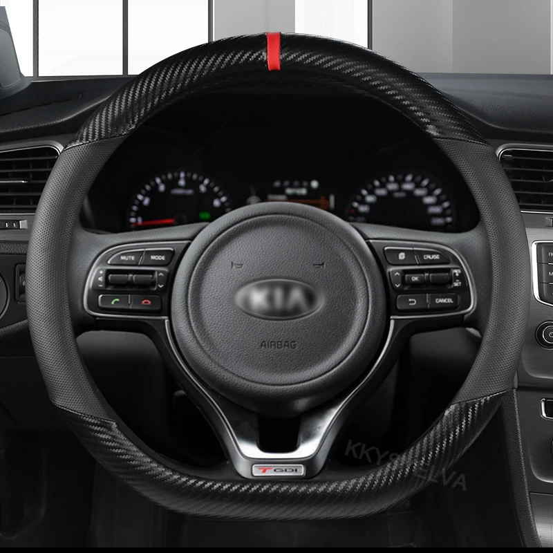 

Carbon Fiber Leather Car Steering-wheel Covers For Kia Ceed Rio K2 K3 Sportage R Picanto Carnival Niro Auto Accessories