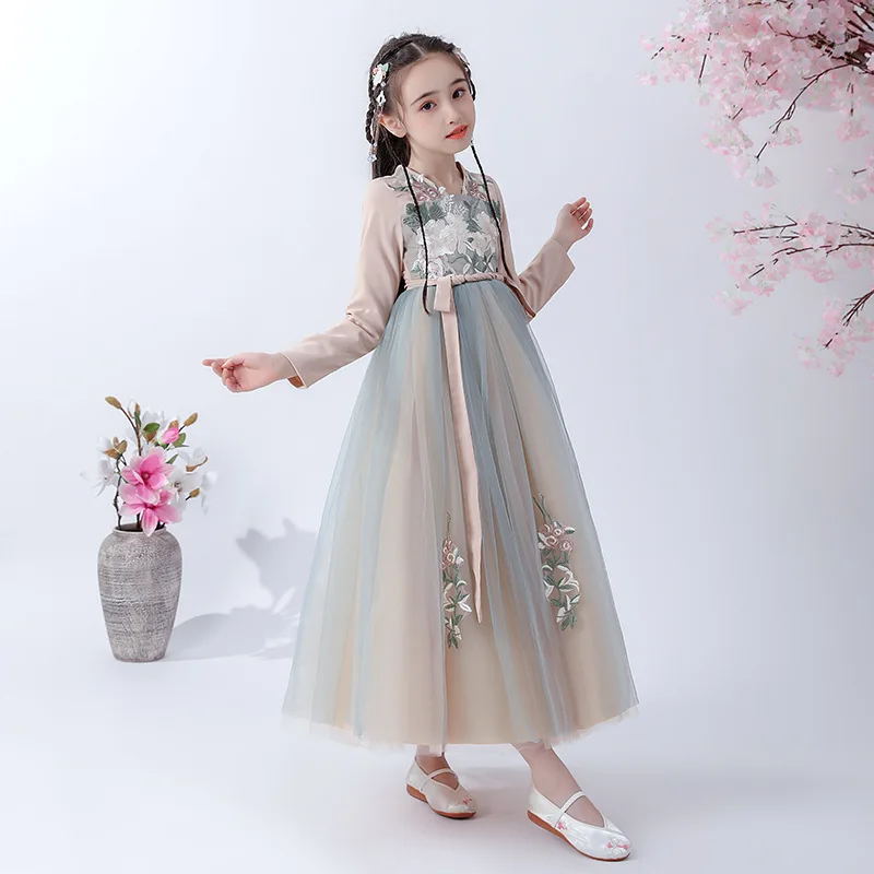 الفتيات Hanfu شيونغسام تشي باو الفتيات فستان أنيق السنة الجديدة الأميرة الأطفال فستان حفلة ثوب زفاف فساتين الاطفال Vestido ارتداء