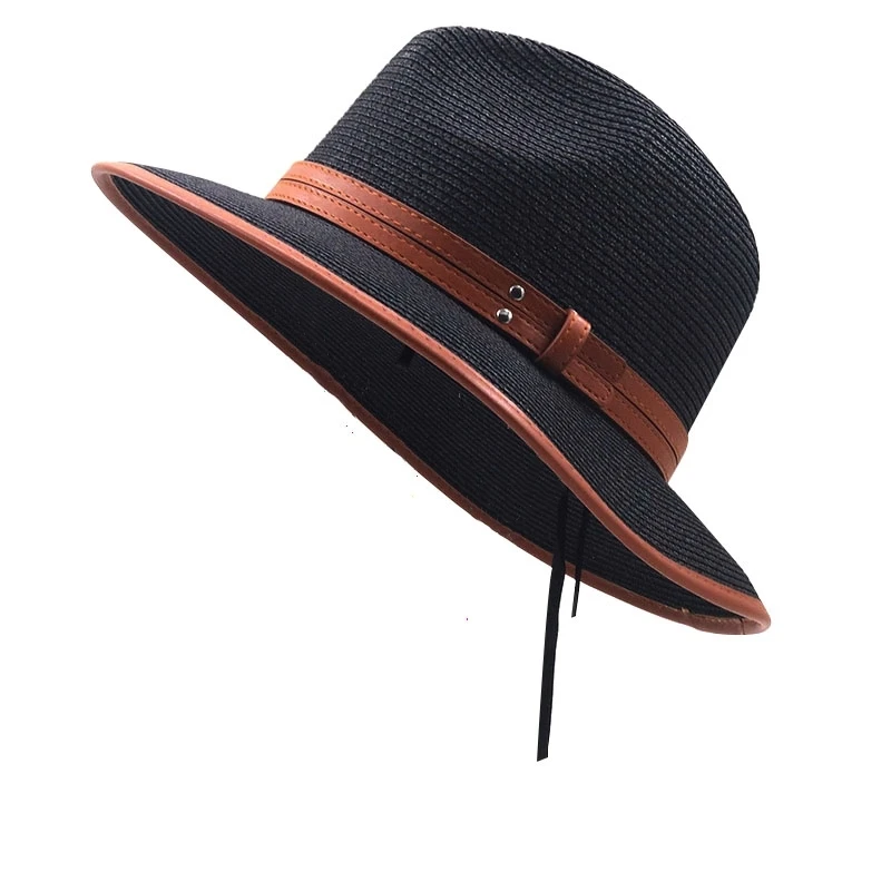 New Summer unisex Belt sun hat casual vacation Panama Topper hat straw hat women Beach jazz men hats Foldable Chapeau