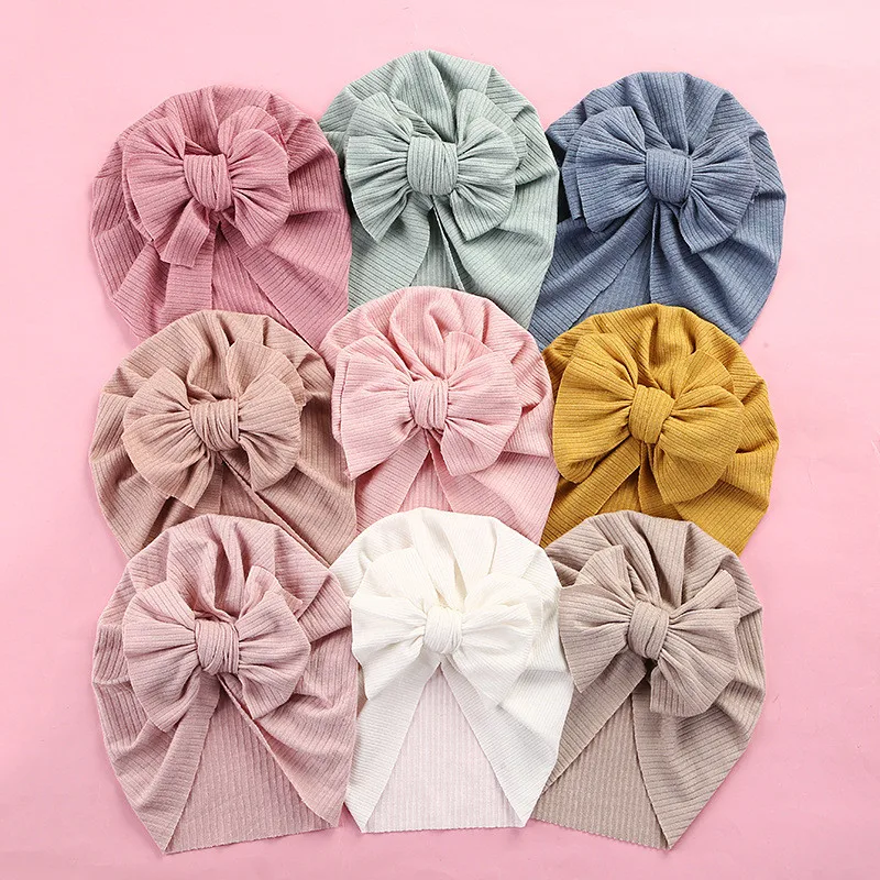 Baby Hat Big Bowknot Baby Girl Hat Solid Color Turban Knot Head Wraps Baby Kids Bonnet Beanie Newborn Photography Props