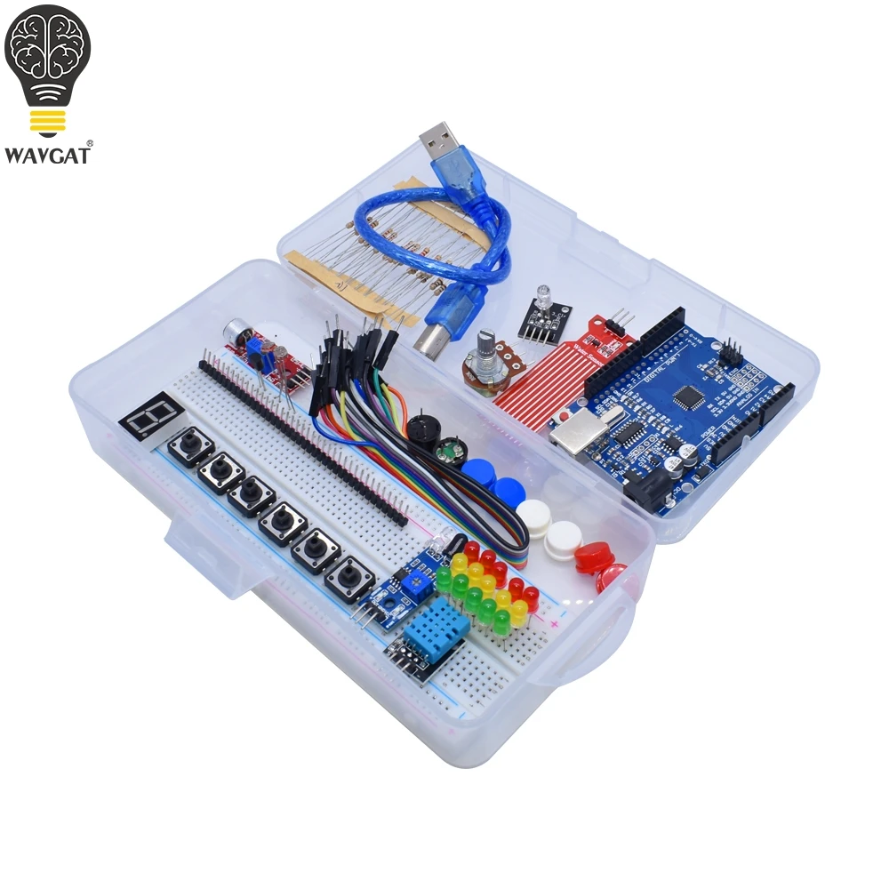 Zestaw startowy do płytki prototypowej Arduino Uno R3 Podstawowy prosty zestaw edukacyjny, wykrywanie poziomu dźwięku/wody/wilgotności/odległości, sterowanie diodami LED