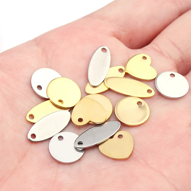 10-20pcs Round Heart Stainless Steel Charms Stamping Blanks Dog Tag Pendant For Necklaces DIY Jewelry Making Support Engrave