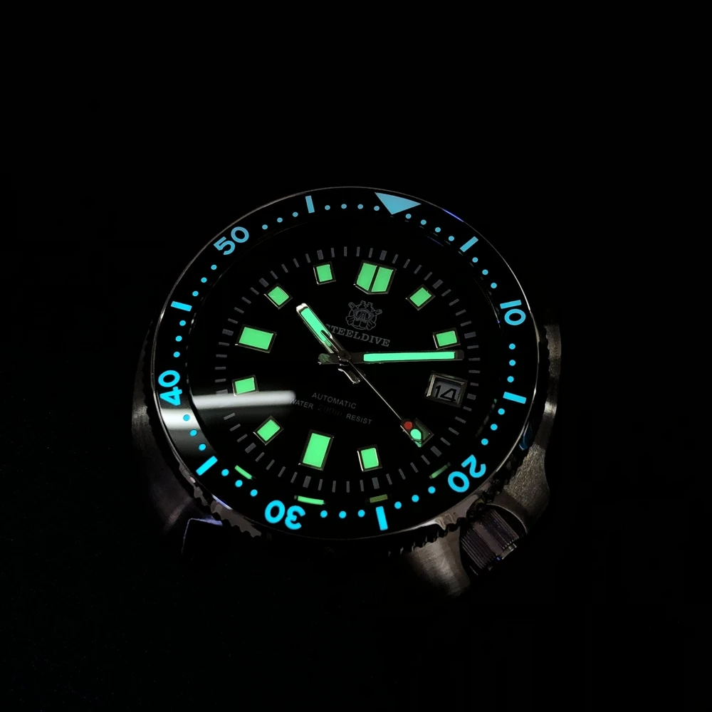 men automatic watch,STEELDIVE sport mens dive watches 200m waterproof mechanical wristwatch C3 luminous clock top luxury brand