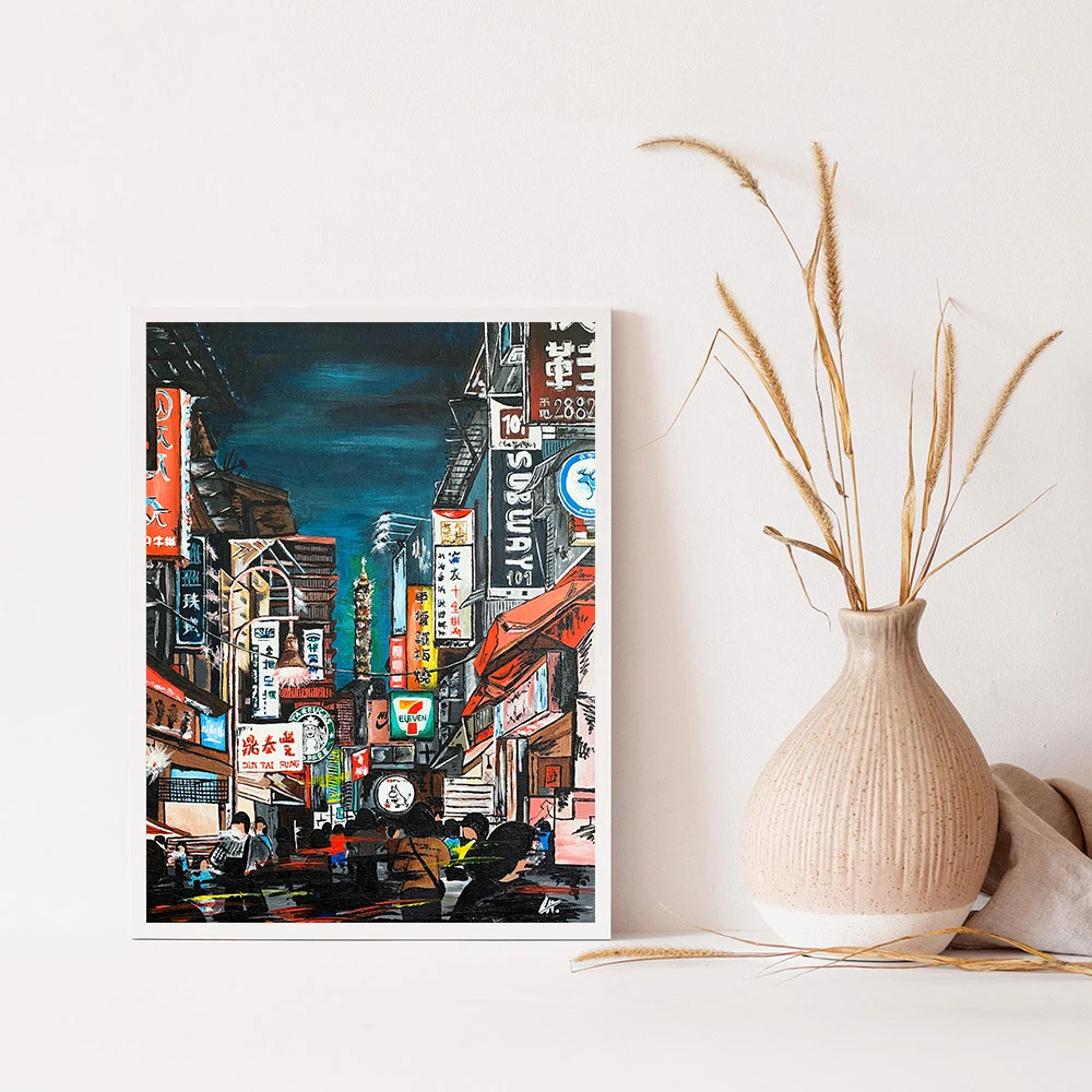 Nordic Vintage Travel Cities Poster Taipei Cityscape Original Landscape Art Canvas Painting On The Wall Pictures Home Decor