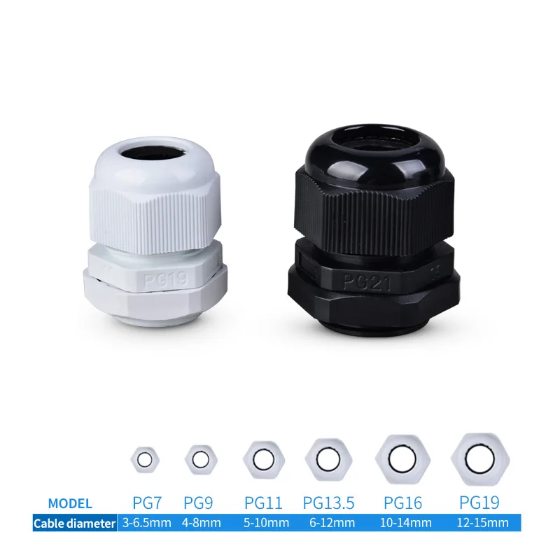 1pc Nylon Kabel verschraubung wasserdichter Stecker pg21/29/36/42/48/63 Eingang fester Draht ip68 Kunststoff weiß schwarz groß mehrere Größe – Detail 5
