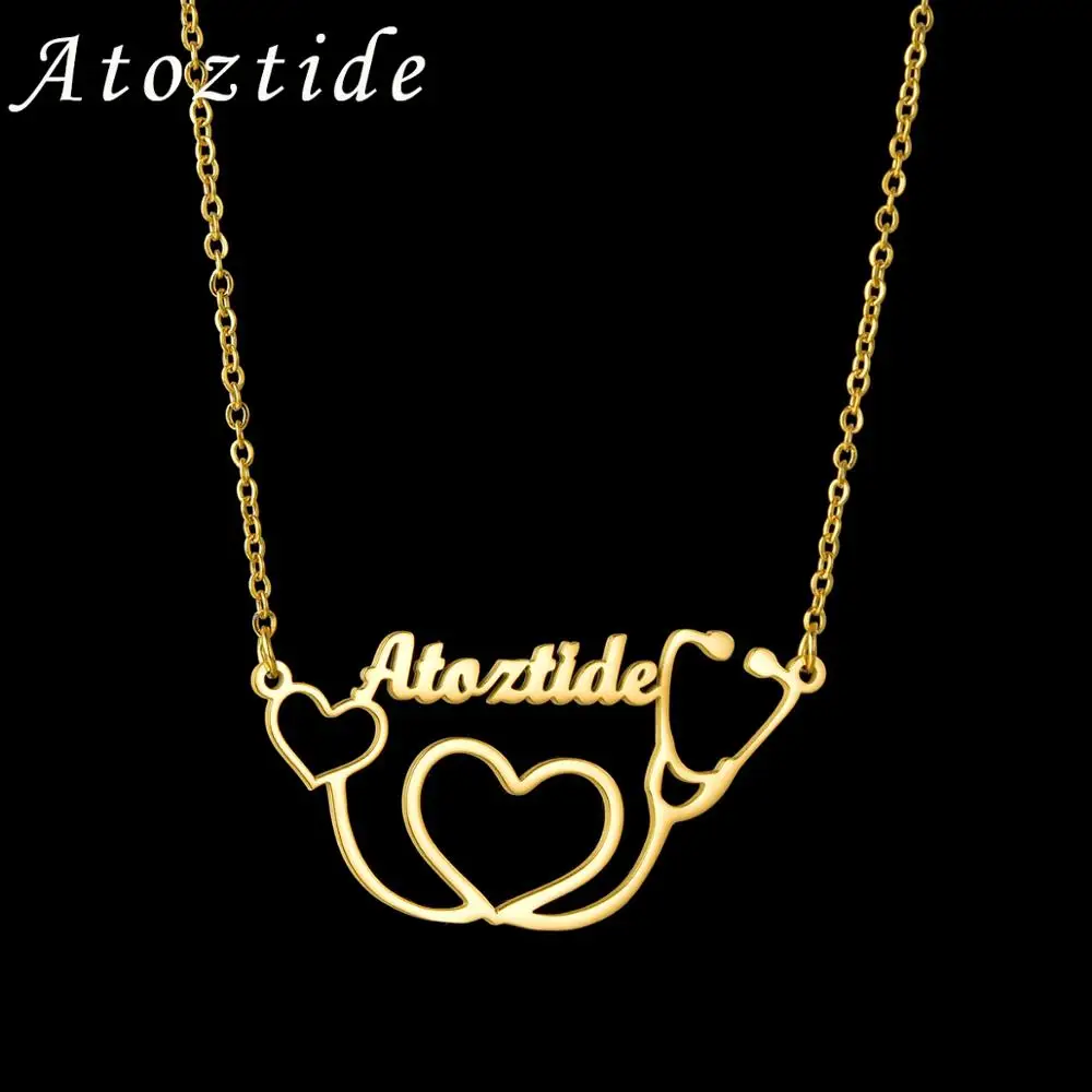 

Atoztide Custom Heart and Lariat Doctor Stethoscope Adjustment Stainless Steel Name Necklaces Jewelry Chain for Women Girl Gifts