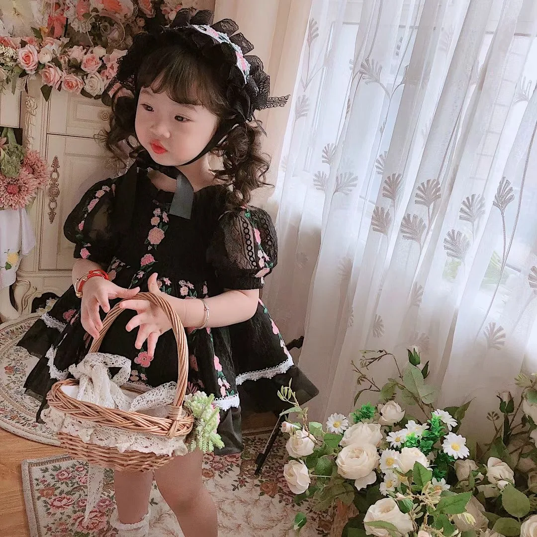 Baby Girl Summer Black Lace Lolita Ball Gown Princess Dress for Holiday Party